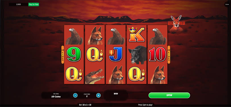 Big Red slot main gameplay with 5 reels and kangaroo wild